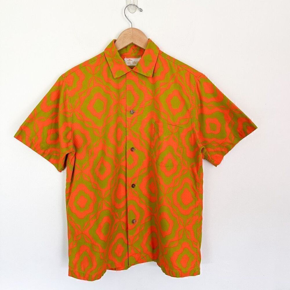 Hale Hawaii Vintage Unisex Tiki Retro Liquid Line Swirl Single Stitch Button Up